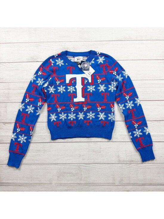 Foco Sweaters - Texas Rangers FOCO Womens Ugly Christmas Sweater Blue Red Snowflakes NWT Small